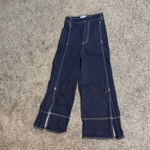 Kare Dark Blue Wide-Leg Capris with Contrast Stitching